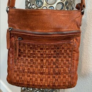 Vilencia Holland Butter soft Brown Leather woven bohemian Crossbody Bag